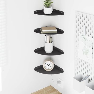vidaXL Závesná polica s poličkou 4 pcs Čierny 18 x 18 x 2 cm