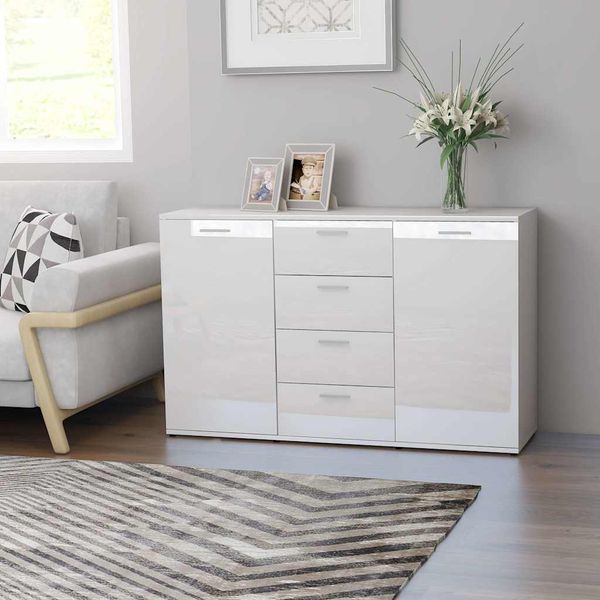vidaXL Komoda, lesklá biela 120x35,5x75 cm, kompozitné drevo
