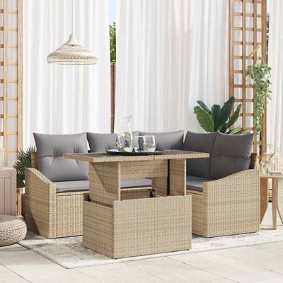 vidaXL Súprava záhradných pohoviek 5 ks Beige a svetlo šedá polyratan