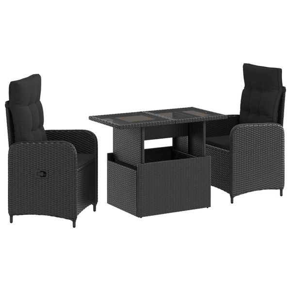 vidaXL Záhradná jedálenská súprava 3 pcs Čierna polyratan
