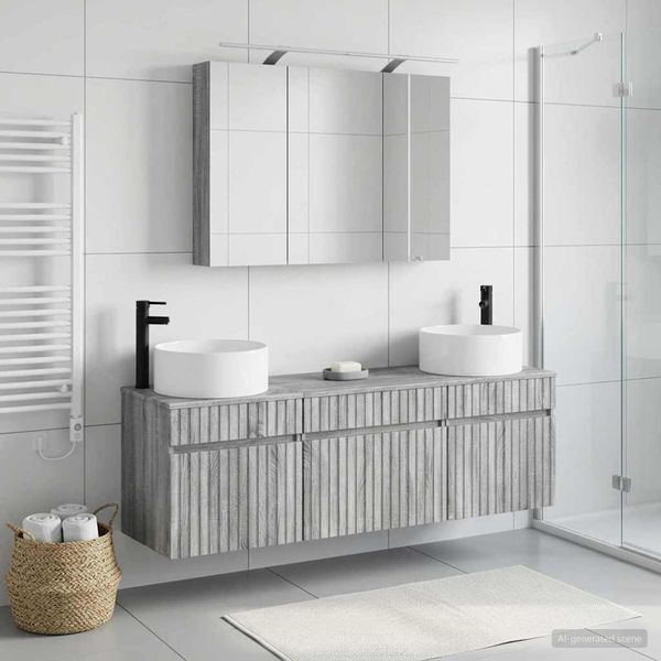 vidaXL Set kabinetov do kúpeľne 4 pcs Sivý Sonoma 100 x 14,5 x 70 cm