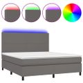 vidaXL Boxspring posteľ s matracom a LED sivá 180x200 cm umelá koža