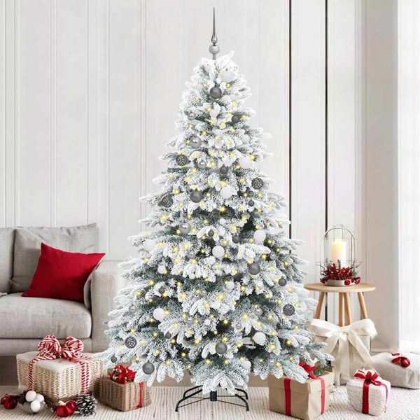 vidaXL Umelý vianočný stromček s 300 LED-i Biela 210 cm PE a PVC