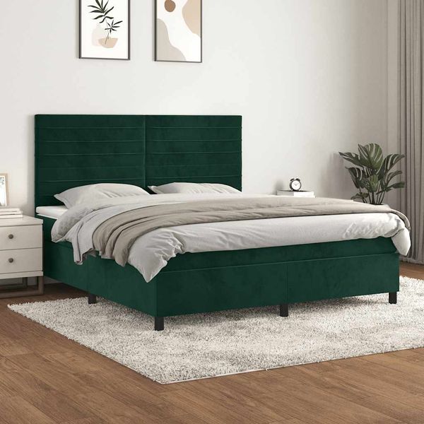 vidaXL Posteľný rám boxsping s matracom tmavozelený 160x200 cm zamat