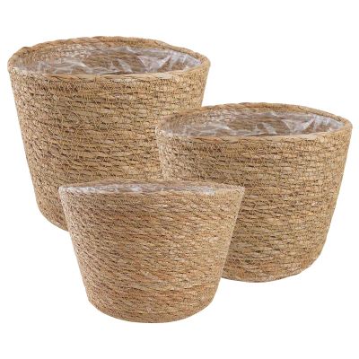 vidaXL Koše na rastliny z morskej trávy 3 pcs Prírodná Ø26 x 19 cm
