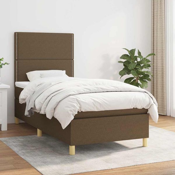 vidaXL Posteľný rám boxsping s matracom hnedý 90x200 cm látka