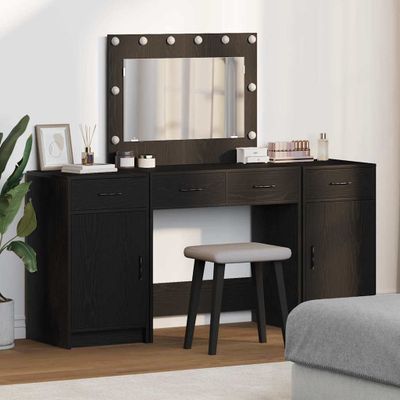 vidaXL Toaletný stolík so zásuvkou 3 pcs Čierna Kompozitné drevo