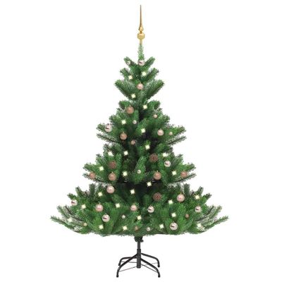 vidaXL Umelý vianočný stromček jedľa Nordmann LED a gule zelený 180 cm
