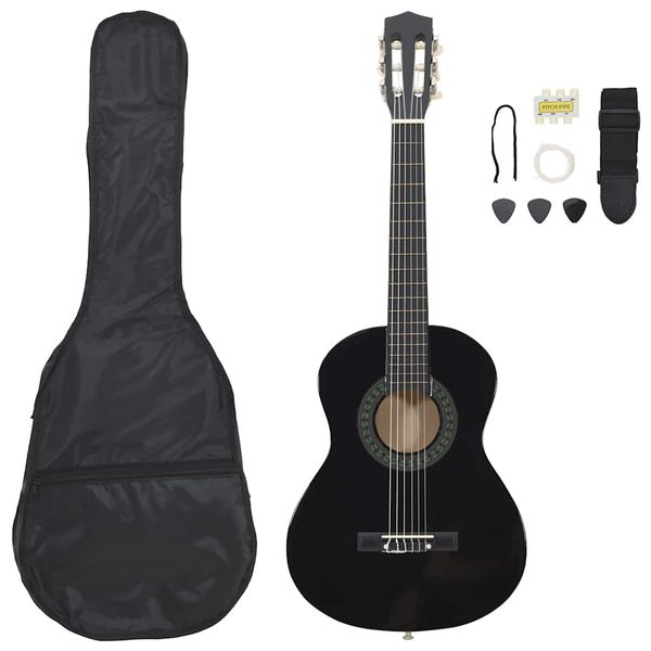 vidaXL 8-dielna klasická gitarová sada pre začiatočníkov čierna 1/2 34"