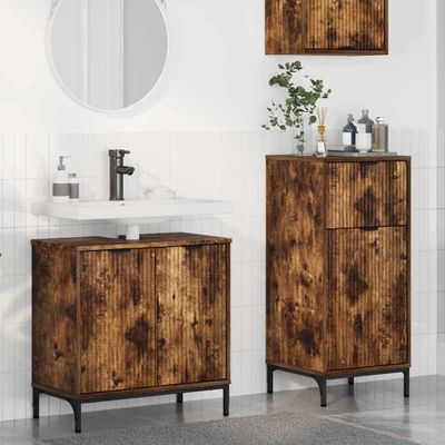 vidaXL Sada kúpeľňového nábytku so zásuvkou s dverami 2 pcs Dymová dub