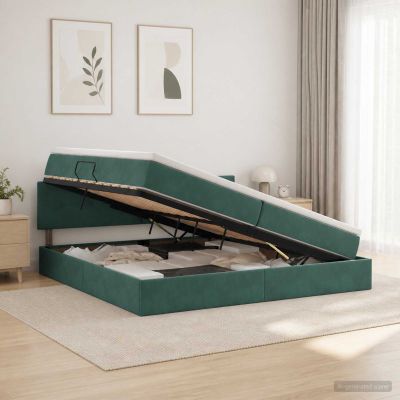 vidaXL Úložná posteľ s čelnou doskou Tmavozelená 200 x 200 cm Zamat