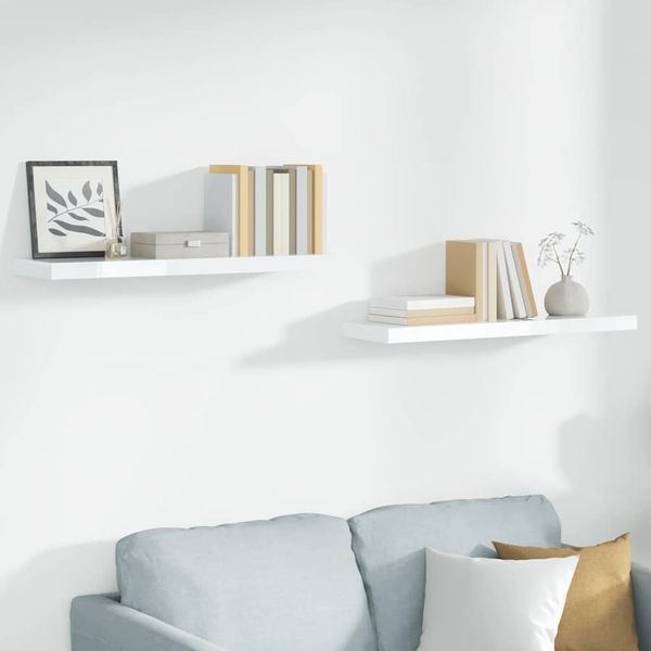 vidaXL Plávajúce nástenné police 2 ks, lesklé biele 90x23,5x3,8cm, MDF