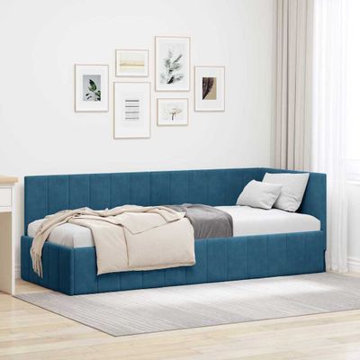 vidaXL Rohový rám postele s čelnou doskou Modrá 80 cm x 200 cm Zamat
