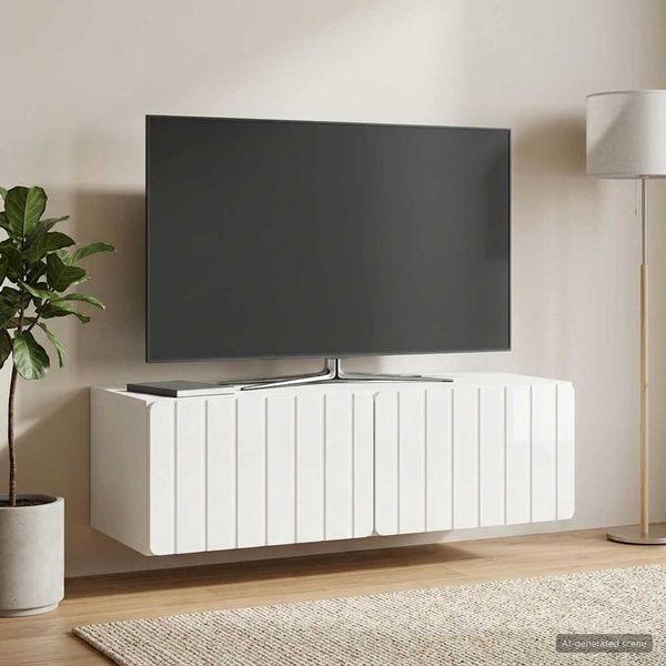 vidaXL Nástenná TV skrinka Biela s vysokým leskom 98 x 41 x 30 cm