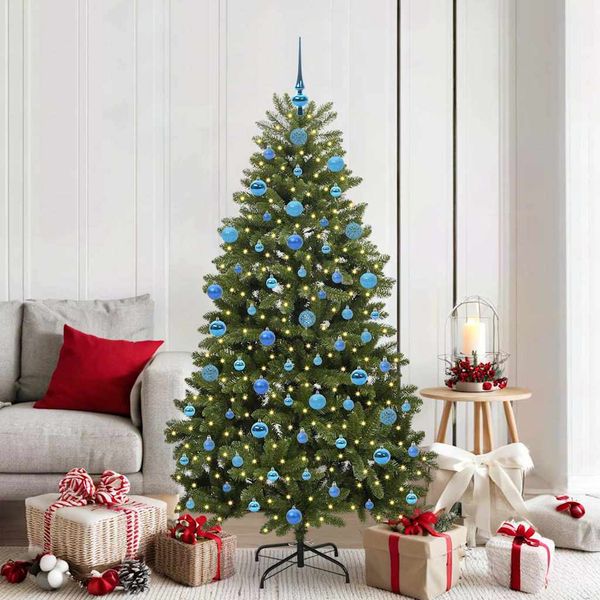 vidaXL Umelý vianočný stromček s 300 LED-i Zelená 180 cm PVC a kov