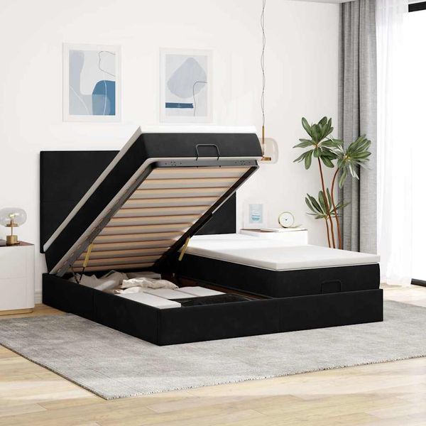 vidaXL Osmanský rám postele s matracmi čierna 200x200 cm zamat