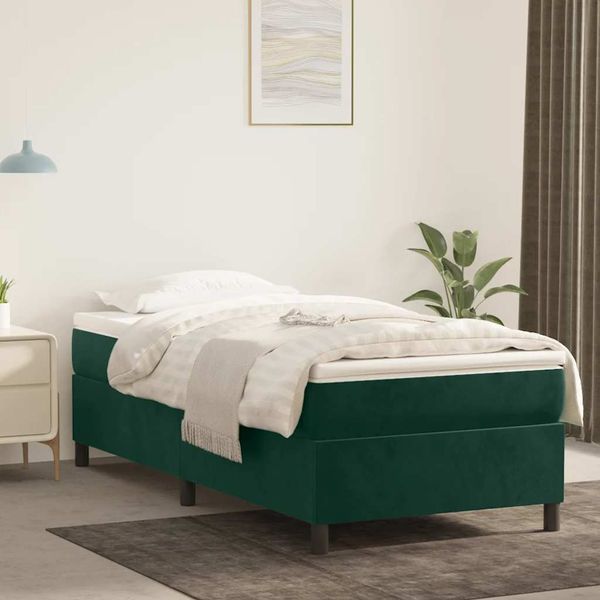 vidaXL Posteľný rám s boxspringom tmavozelený 90x200 cm zamat