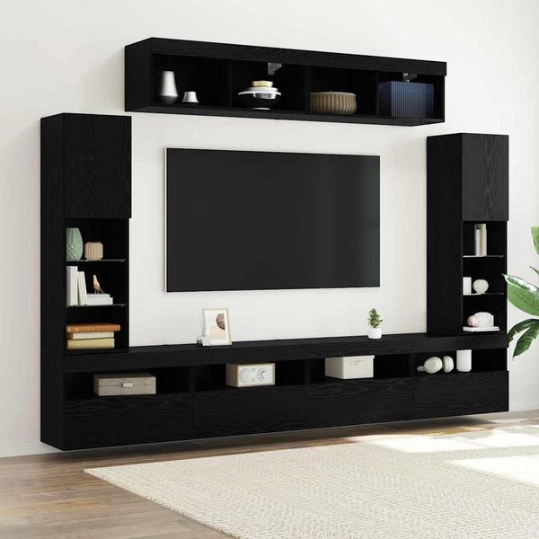 vidaXL Zostava TV skriniek Nástenný 6 pcs Čierny dub Kompozitné drevo