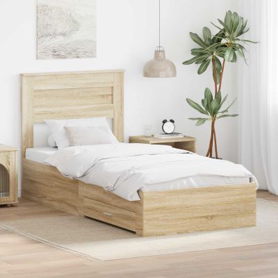 vidaXL Rám postele so zásuvkou Sonoma dub 90 x 200 cm Kompozitné drevo