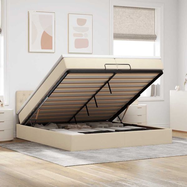 vidaXL Osmanská posteľ s krémovým matracom 200x200 cm Látka