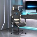 vidaXL Masážna herná stolička s podnožkou, čierna a krémová, látka