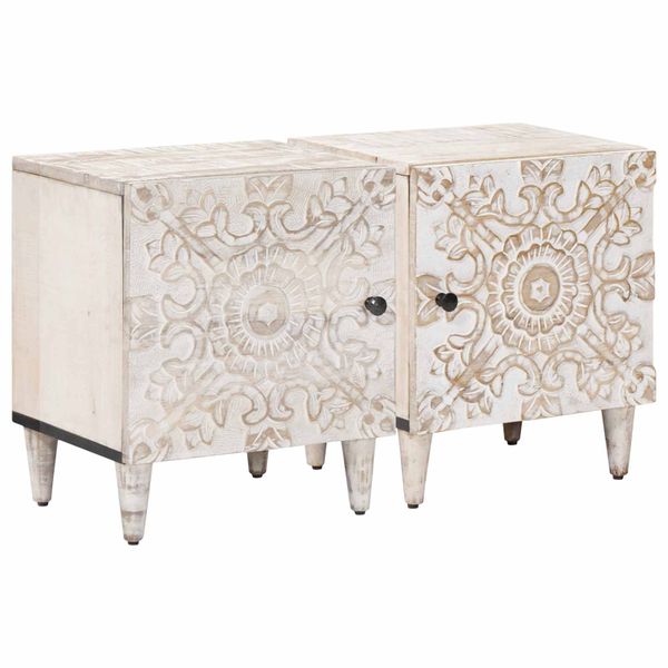 vidaXL Nočný stolík 2 pcs Biela 40 x 33,5 x 46 cm Masívne mango drevo