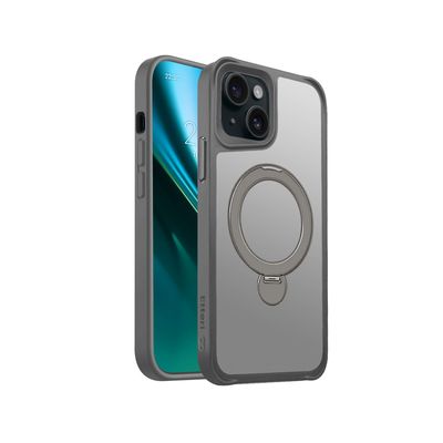 Puzdro Etteri Matt Mag Ring pre iPhone 15 6,1" sivé