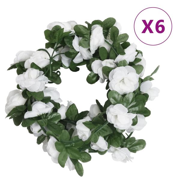 vidaXL Kvetinové girlandy 6 ks, jarné, biele 250 cm