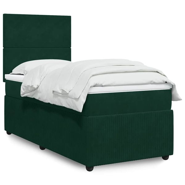 vidaXL Posteľný rám boxsping s matracom tmavozelený 100x200 cm zamat