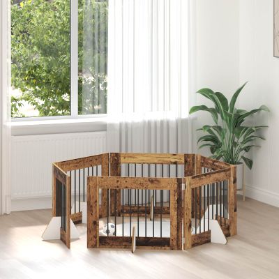 vidaXL Brána pre psov so stojanmi 6 pcs Staré drevo 80 x 60 cm