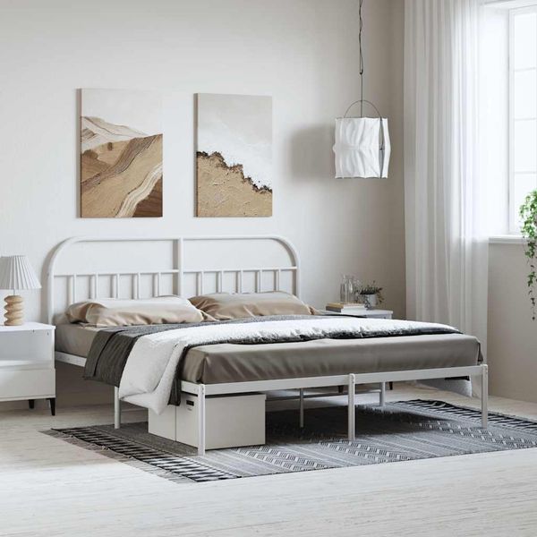 vidaXL Kovový rám postele s čelom biely 183x213 cm