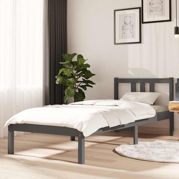 vidaXL Posteľný rám, sivý drevený masív 75x190 cm malé jednolôžko