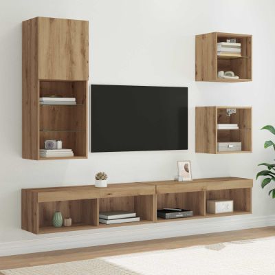 vidaXL TV nástenné jednotky s LED 5 pcs Remeselný dub Kompozitné drevo