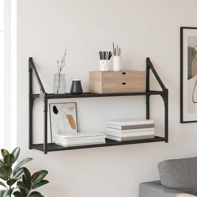 vidaXL Stenná polica Nástenná montáž Čierny dub 80 x 21 x 51 cm kov PB