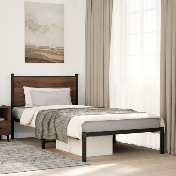 vidaXL Kovový posteľný rám bez matraca hnedý dub 107x203 cm
