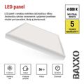 LED panel BAXXO 60 x 60 cm / 50 mm, 36 W, 4 320 lm, prisadený, neutrálna biela, IP20