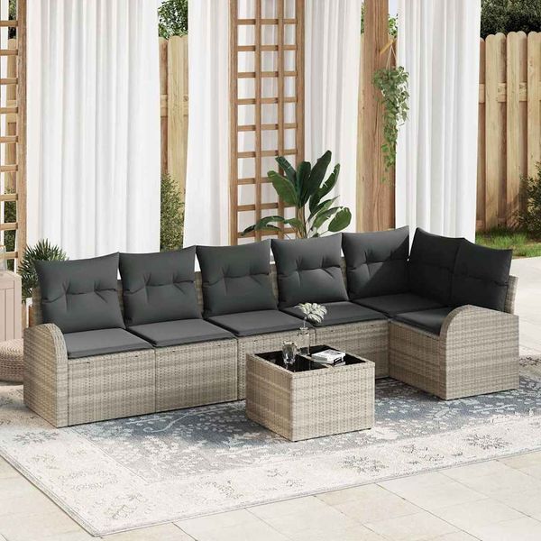 vidaXL Súprava záhradných pohoviek 7 pcs Svetlosivá Poly ratan