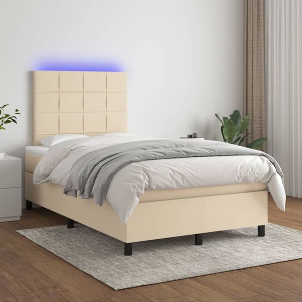 vidaXL Posteľ boxsping s matracom a LED krémová 120x200 cm látka