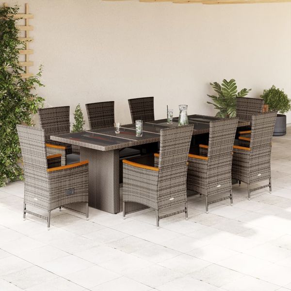 vidaXL 9-dielna záhradná jedálenská sada s podložkami sivá polyratan