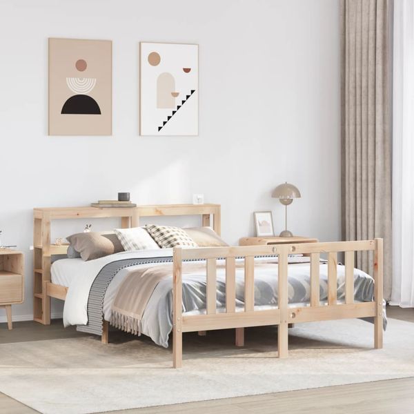 vidaXL Posteľný rám s čelom 135x190 cm borovicový masív