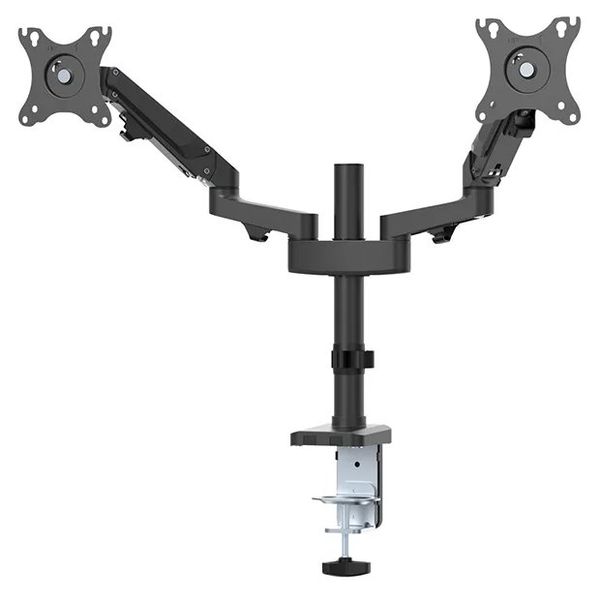 Neomounts DS70-750BL2/Držák displeje/tyč na stůl/17-27"/svorka/VESA 100X100/nosn. 2x7kg/plynový píst/2 displeje/černý Držák, VESA, stolní, pro 2 ploché monitory, úhloprícka 17"-27", náklon, otácení, rotace, nosnost 14kg, cerný