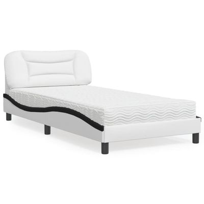 vidaXL Posteľ s matracom Hvar biela a čierna 100x200 cm umelá koža