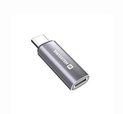 SWISSTEN NABÍJACÍ ADAPTÉR TEXTILE USB-C (samec) / LIGHTNING (samica) STRIEBORNÝ