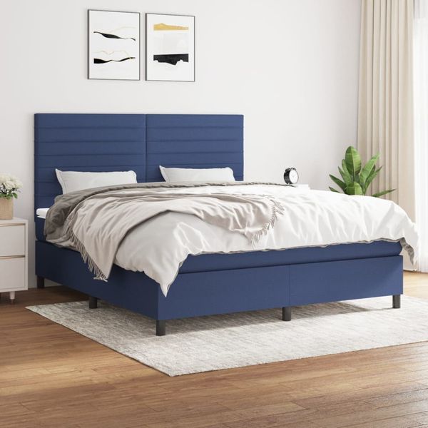 vidaXL Posteľný rám boxspring s matracom modrý 180x200 cm látka