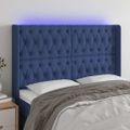 vidaXL Čelo postele s LED modré 163x16x118/128 cm látka