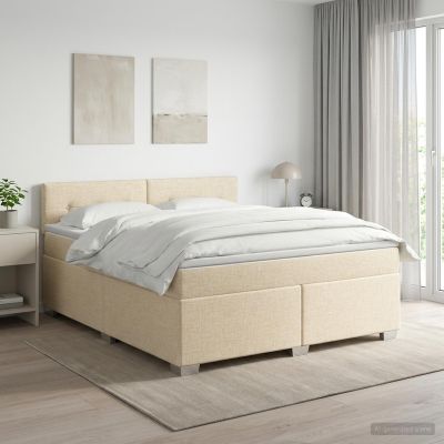vidaXL Posteľ boxspring s matracom Krémová 140 x 200 cm Látka