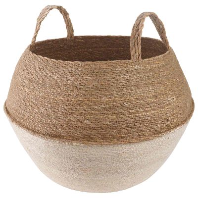 vidaXL Kvetináč s uchami Biela Ø 45 x 36 cm 100% Morská tráva