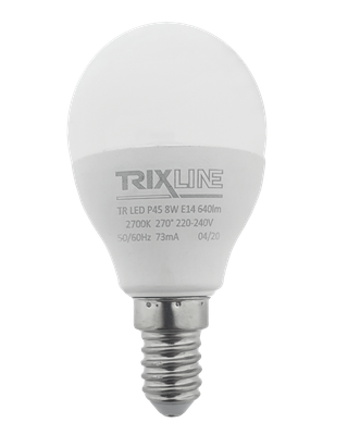 LED žiarovka Trixline 8W E14 P45 teplá biela