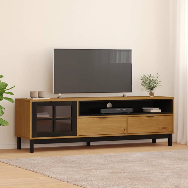 vidaXL TV skrinka, sklenené dvierka FLAM 158x40x50cm, borovicový masív