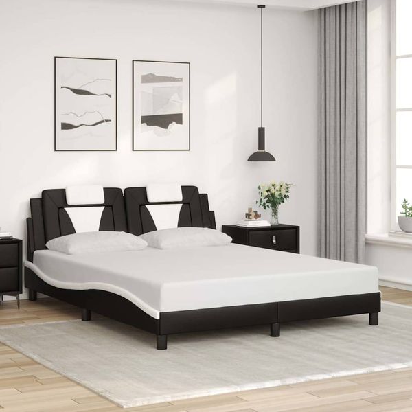 vidaXL Rám postele Viana bez matraca čierno-biely 160x200 cm umelá koža